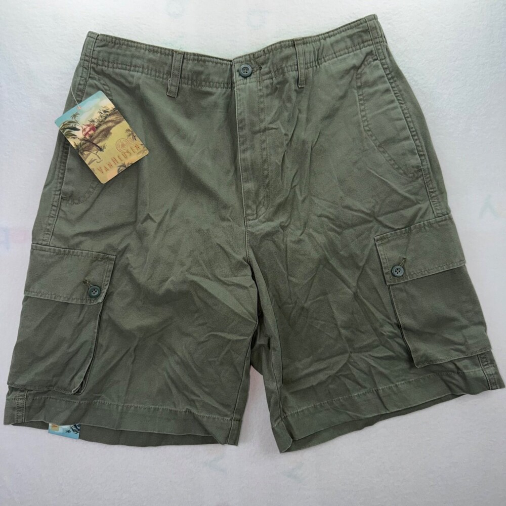 Van Heusen Resort Mens Cargo Shorts Olive Green Drawstring NWT Size 34 Interior